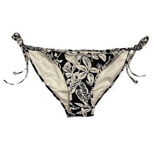 NEW Volcom Black & White Leaf Floral Side Tie String Bikini Bottoms Sz. S